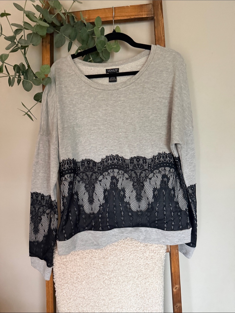 Light Gray with Lace  bottom sweatshirt